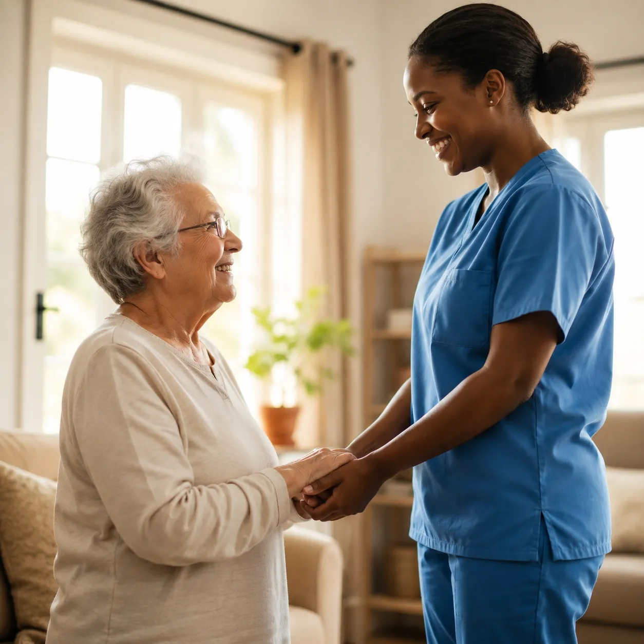 Live-In Care — Morning Star caregiver with client
