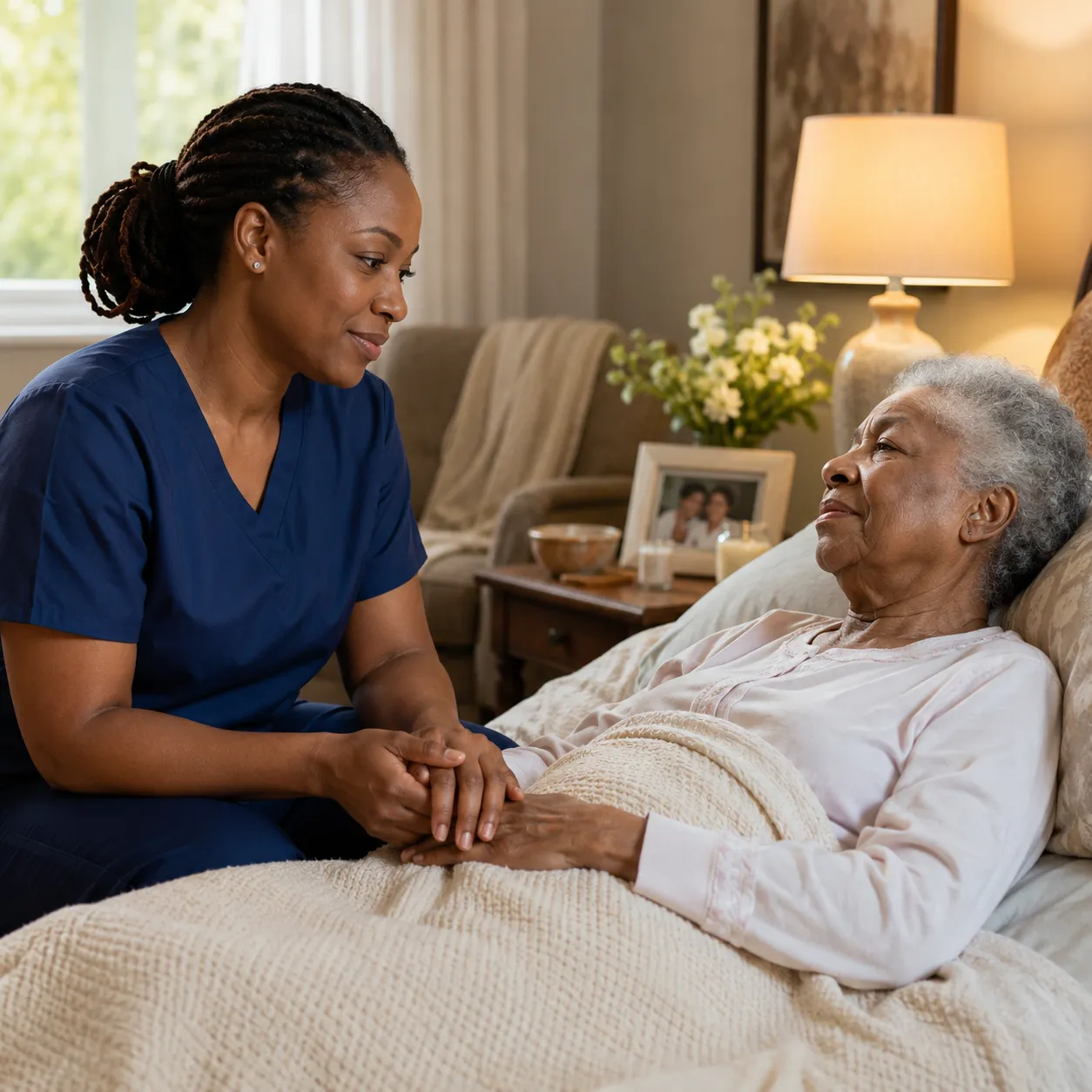Caregiver providing overnight senior care